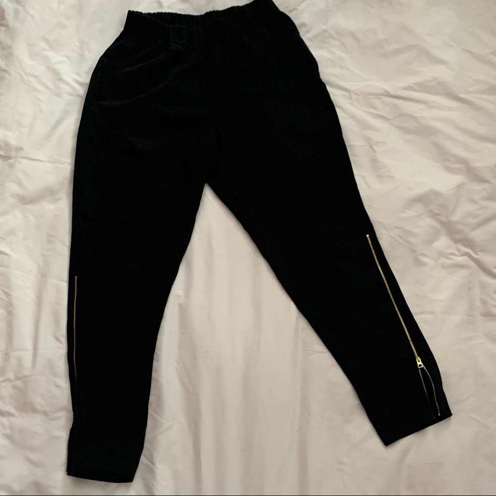 Everlane black pants with gold zip